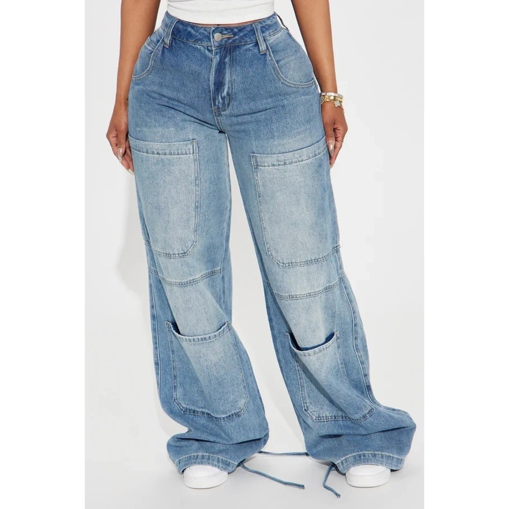 FASHION NOVA 13 (XL-1X) Ruling It Out Cargo Baggy Jeans Wide Leg Grunge Hip-Hop